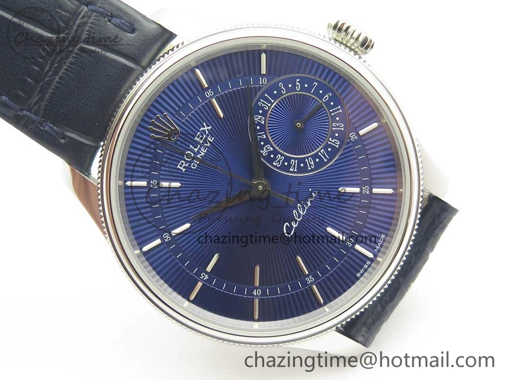 Cellini 50519 Real Date SS MK Best Edition Blue Dial Sticks Markers on Blue Leather Strap A FastDry 3320