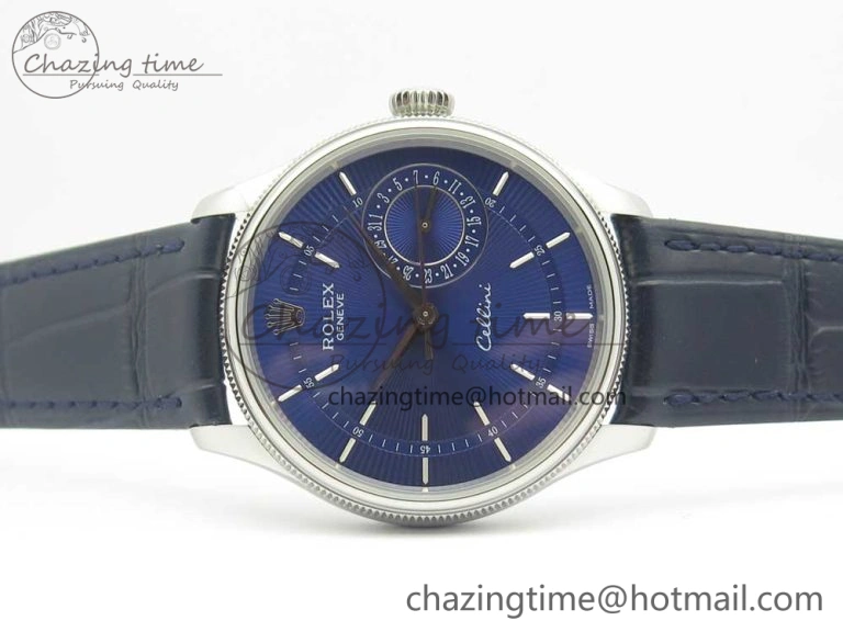 Cellini 50519 Real Date SS MK Best Edition Blue Dial Sticks Markers on Blue Leather Strap A FastDry 3320