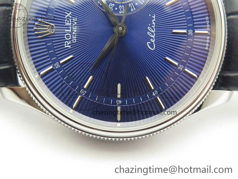 Cellini 50519 Real Date SS MK Best Edition Blue Dial Sticks Markers on Blue Leather Strap A FastDry 3320