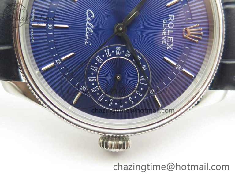 Cellini 50519 Real Date SS MK Best Edition Blue Dial Sticks Markers on Blue Leather Strap A FastDry 3320