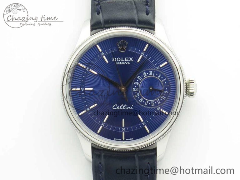 Cellini 50519 Real Date SS MK Best Edition Blue Dial Sticks Markers on Blue Leather Strap A FastDry 3320