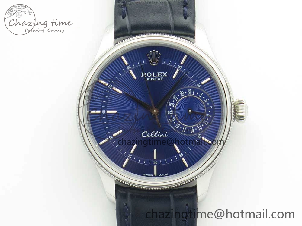 Cellini 50519 Real Date SS MK Best Edition Blue Dial Sticks Markers on Blue Leather Strap A FastDry 3320