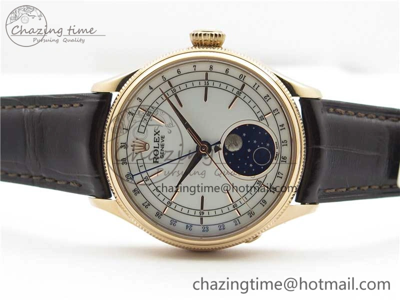 Cellini 50535 Moon RG KZF Best Edition White Dial on Brown Leather Strap A3195 ( Free Tool) Stylish 2922