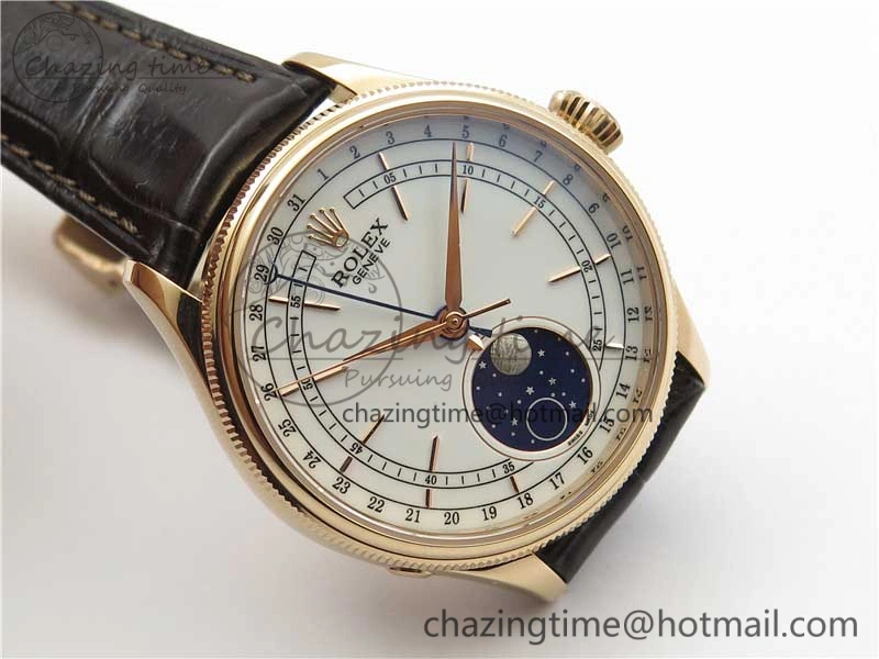 Cellini 50535 Moon RG KZF Best Edition White Dial on Brown Leather Strap A3195 ( Free Tool) Stylish 2922