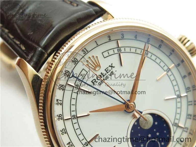Cellini 50535 Moon RG KZF Best Edition White Dial on Brown Leather Strap A3195 ( Free Tool) Stylish 2922