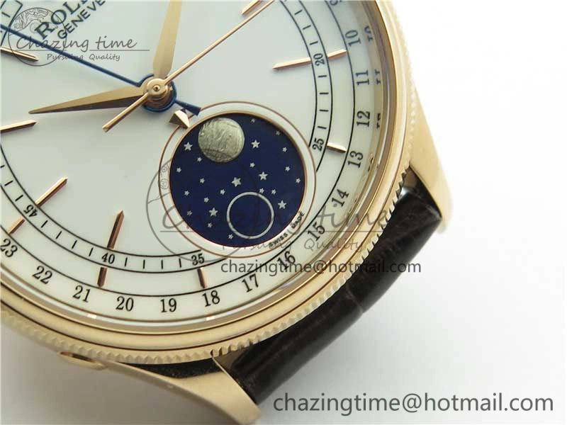Cellini 50535 Moon RG KZF Best Edition White Dial on Brown Leather Strap A3195 ( Free Tool) Stylish 2922