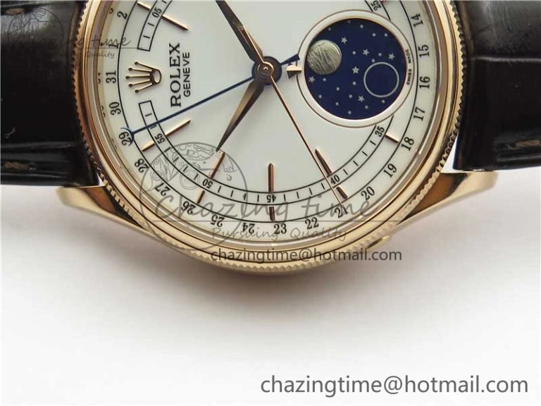 Cellini 50535 Moon RG KZF Best Edition White Dial on Brown Leather Strap A3195 ( Free Tool) Stylish 2922