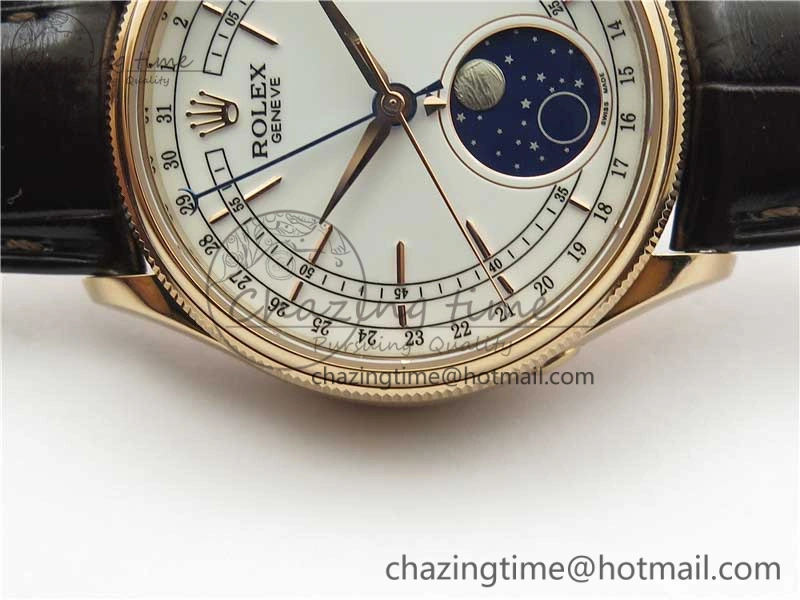 Cellini 50535 Moon RG KZF Best Edition White Dial on Brown Leather Strap A3195 ( Free Tool) Stylish 2922
