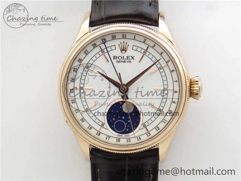 Cellini 50535 Moon RG KZF Best Edition White Dial on Brown Leather Strap A3195 ( Free Tool) Stylish 2922