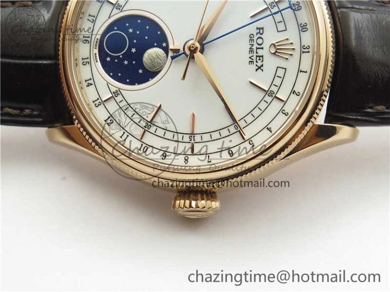 Cellini 50535 Moon RG KZF Best Edition White Dial on Brown Leather Strap A3195 ( Free Tool) Stylish 2922