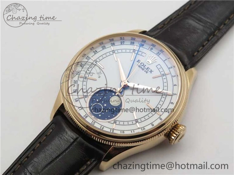 Cellini 50535 Moon RG KZF Best Edition White Dial on Brown Leather Strap A3195 ( Free Tool) Stylish 2922