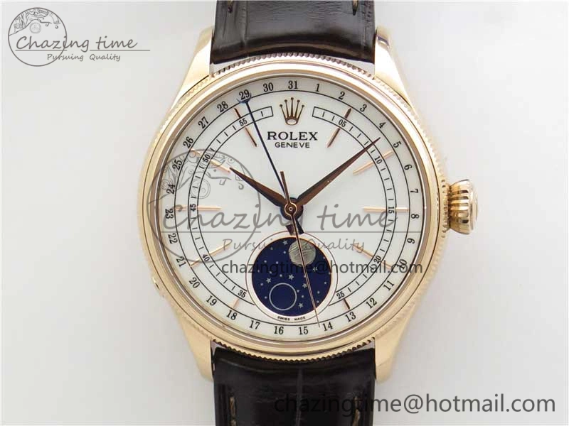 Cellini 50535 Moon RG KZF Best Edition White Dial on Brown Leather Strap A3195 ( Free Tool) Stylish 2922