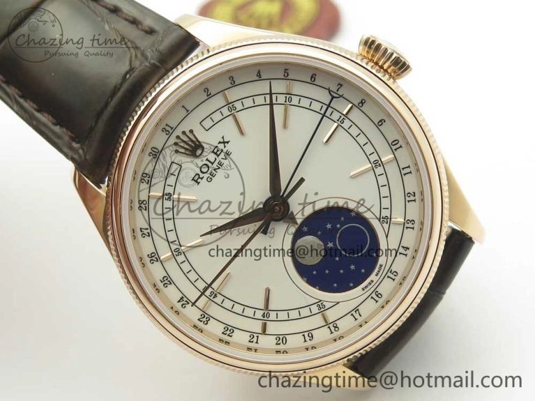TravelReady Cellini 50535 Moon RG RXW Best Edition White Dial on Brown Leather Strap A 3332