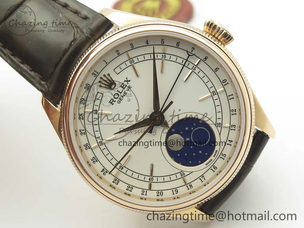 TravelReady Cellini 50535 Moon RG RXW Best Edition White Dial on Brown Leather Strap A 3332