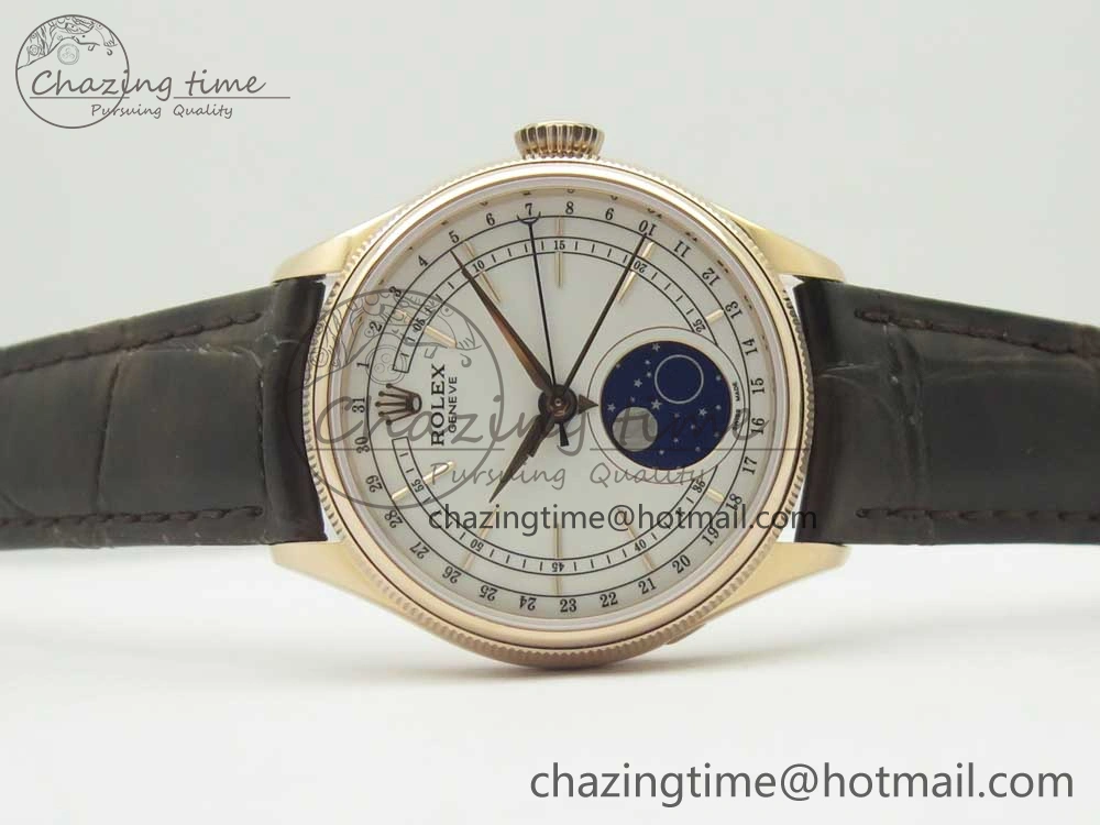 TravelReady Cellini 50535 Moon RG RXW Best Edition White Dial on Brown Leather Strap A 3332