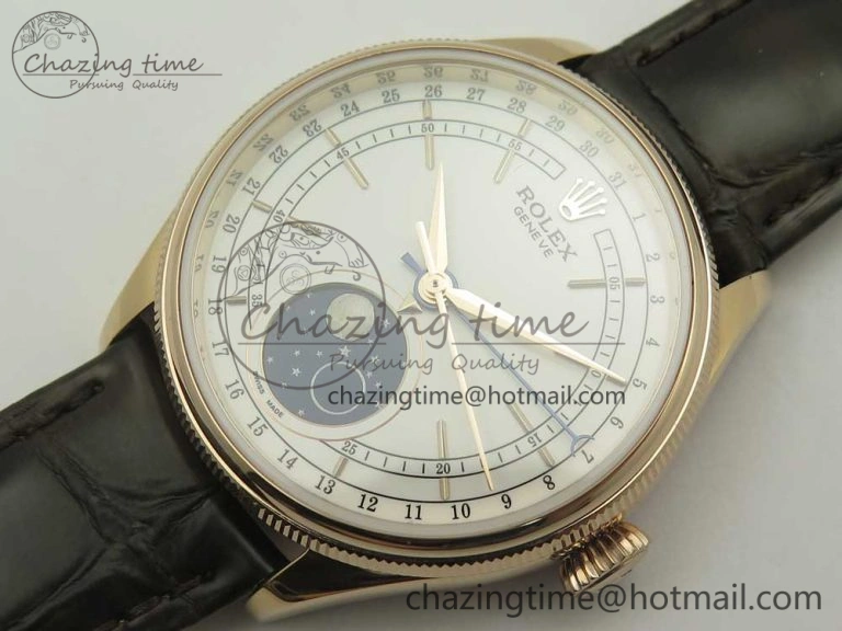 TravelReady Cellini 50535 Moon RG RXW Best Edition White Dial on Brown Leather Strap A 3332