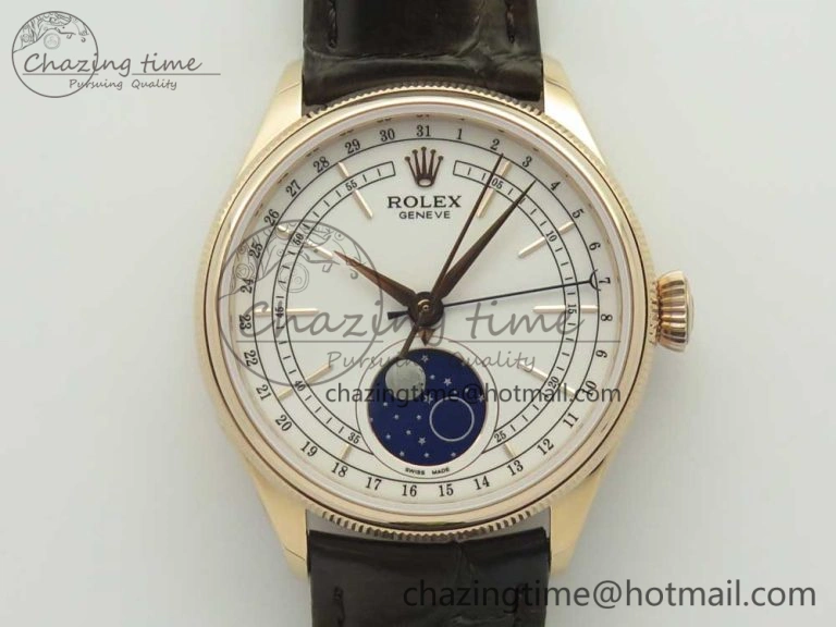 TravelReady Cellini 50535 Moon RG RXW Best Edition White Dial on Brown Leather Strap A 3332