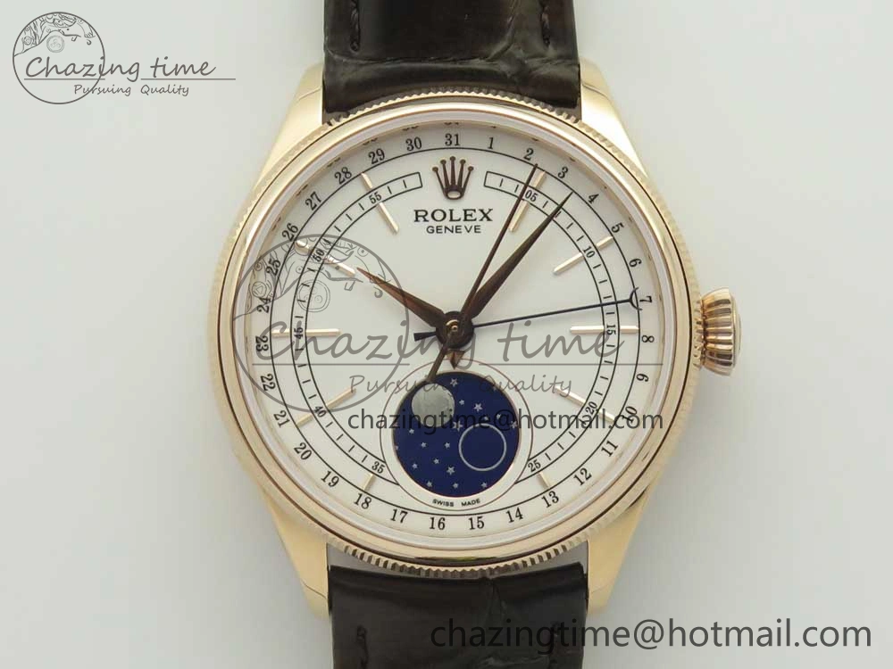 TravelReady Cellini 50535 Moon RG RXW Best Edition White Dial on Brown Leather Strap A 3332