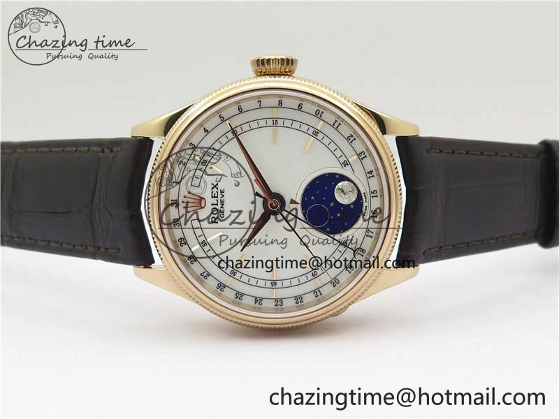Cellini 50535 Moonphase RG GMF Best Edition White Dial on Brown Leather Strap A NewStyle 2634