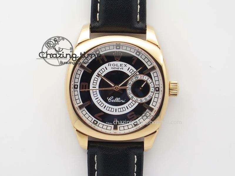 Upgraded Cellini Date RG Black Dial Numeral And Stick Markers On Black Leather Strap A 3875