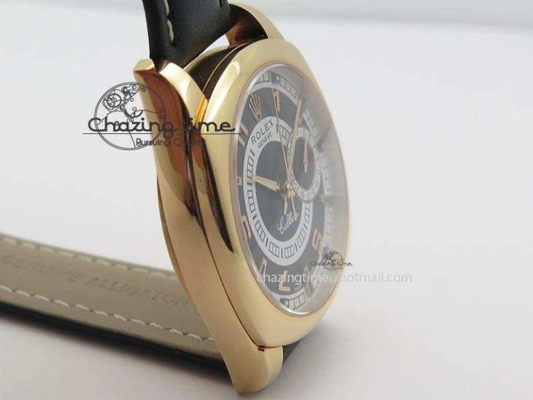 Upgraded Cellini Date RG Black Dial Numeral And Stick Markers On Black Leather Strap A 3875