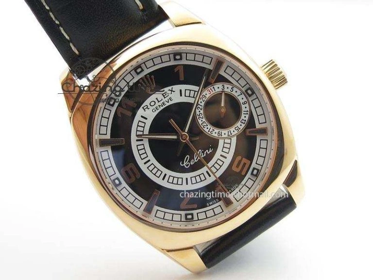 Upgraded Cellini Date RG Black Dial Numeral And Stick Markers On Black Leather Strap A 3875