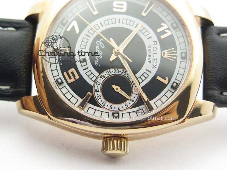 Upgraded Cellini Date RG Black Dial Numeral And Stick Markers On Black Leather Strap A 3875