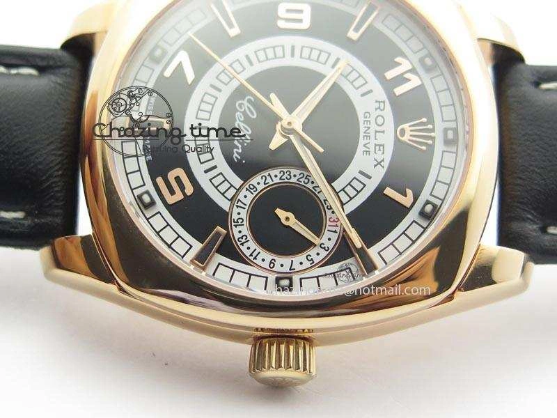 Upgraded Cellini Date RG Black Dial Numeral And Stick Markers On Black Leather Strap A 3875