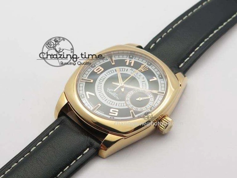 Upgraded Cellini Date RG Black Dial Numeral And Stick Markers On Black Leather Strap A 3875