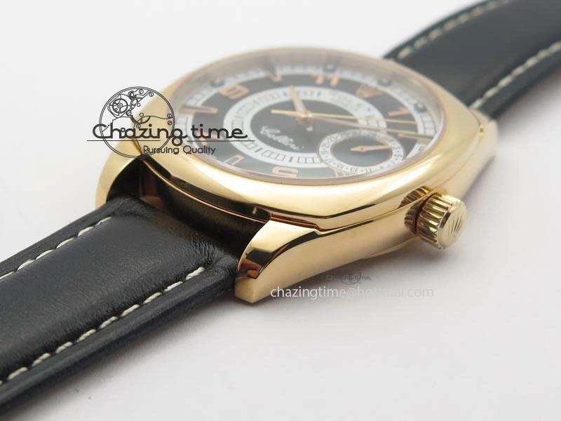 Upgraded Cellini Date RG Black Dial Numeral And Stick Markers On Black Leather Strap A 3875