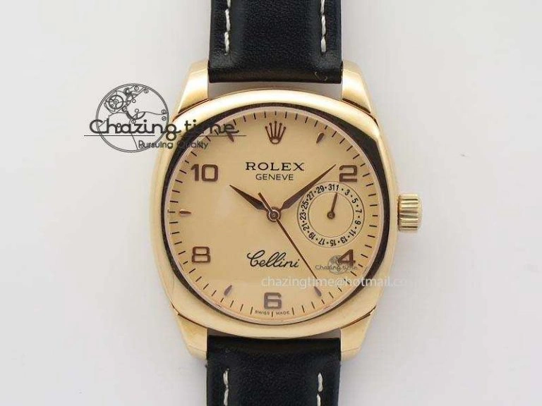 WellDesigned Cellini Date RG Rose Gold Dial Numeral Markers On Black Leather Strap A 3884