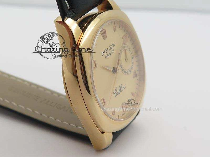 WellDesigned Cellini Date RG Rose Gold Dial Numeral Markers On Black Leather Strap A 3884
