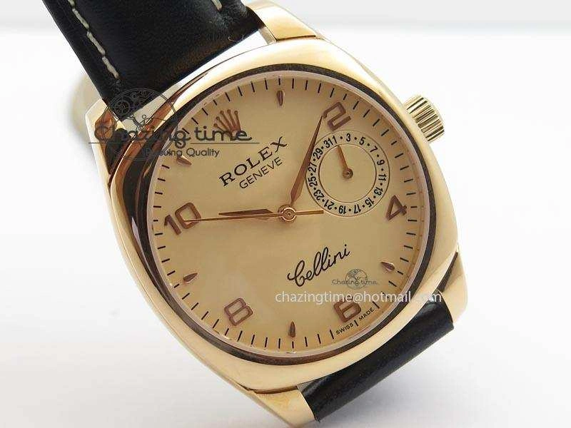 WellDesigned Cellini Date RG Rose Gold Dial Numeral Markers On Black Leather Strap A 3884