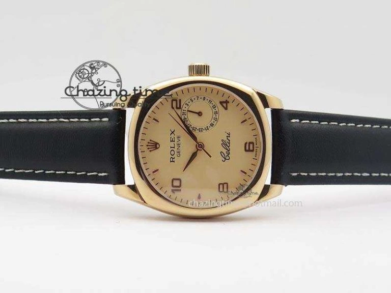 WellDesigned Cellini Date RG Rose Gold Dial Numeral Markers On Black Leather Strap A 3884