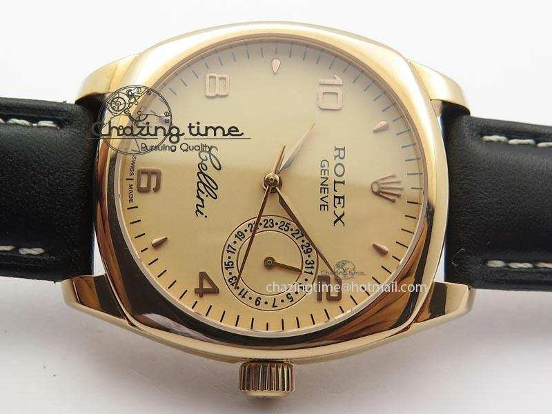 WellDesigned Cellini Date RG Rose Gold Dial Numeral Markers On Black Leather Strap A 3884