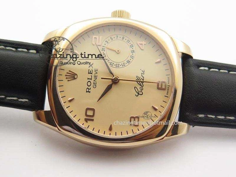 WellDesigned Cellini Date RG Rose Gold Dial Numeral Markers On Black Leather Strap A 3884