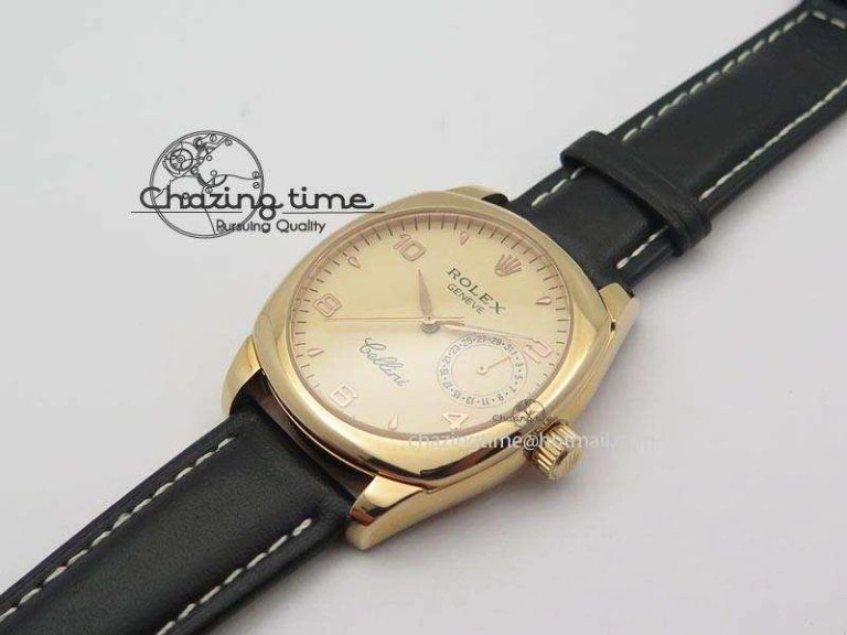 WellDesigned Cellini Date RG Rose Gold Dial Numeral Markers On Black Leather Strap A 3884