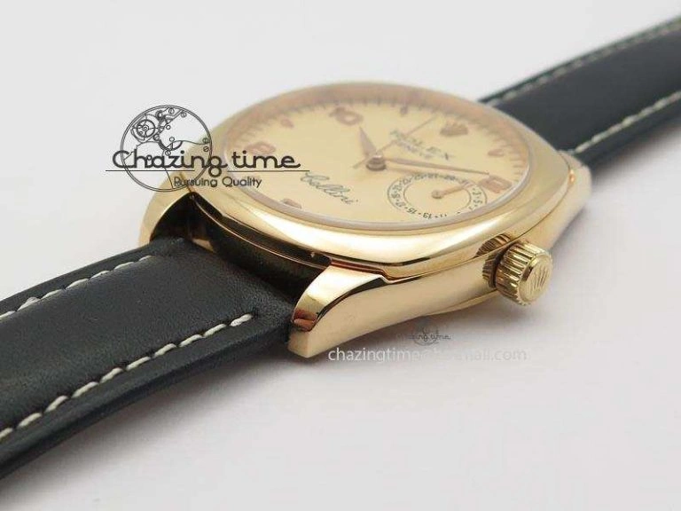 WellDesigned Cellini Date RG Rose Gold Dial Numeral Markers On Black Leather Strap A 3884