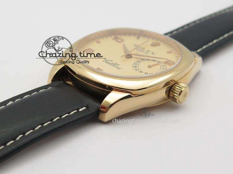 WellDesigned Cellini Date RG Rose Gold Dial Numeral Markers On Black Leather Strap A 3884