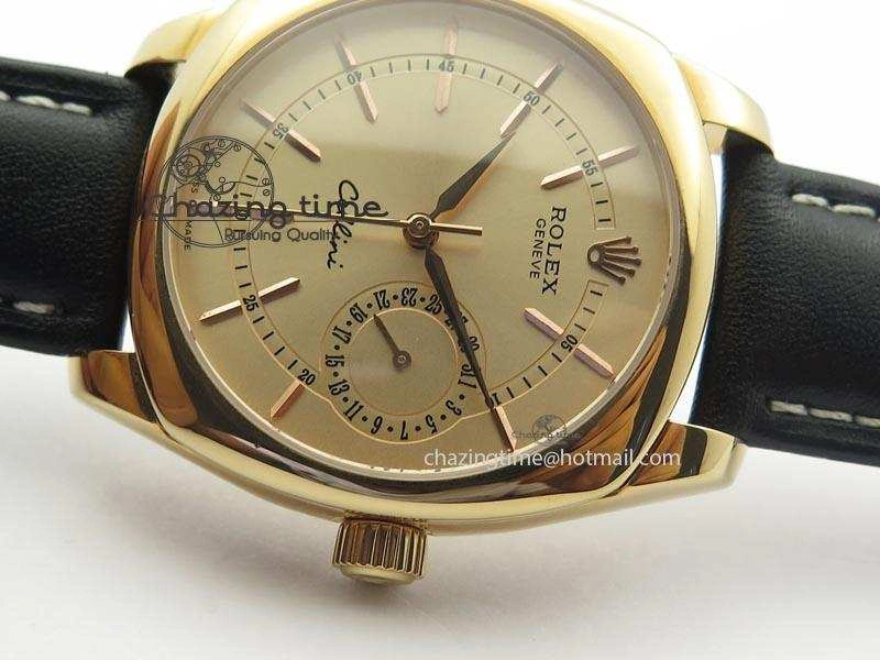 WrinkleFree Cellini Date RG Rose Gold Dial Stick Markers On Black Leather Strap A 3873