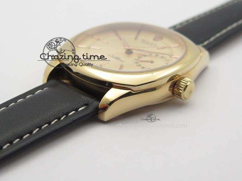WrinkleFree Cellini Date RG Rose Gold Dial Stick Markers On Black Leather Strap A 3873