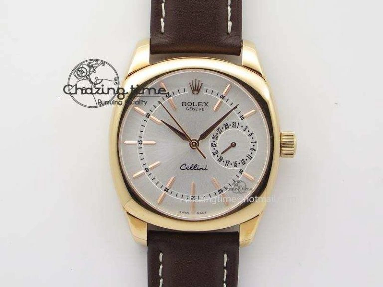 Minimalist Cellini Date RG Silver Dial Stick Markers On Brown Leather Strap A 3878
