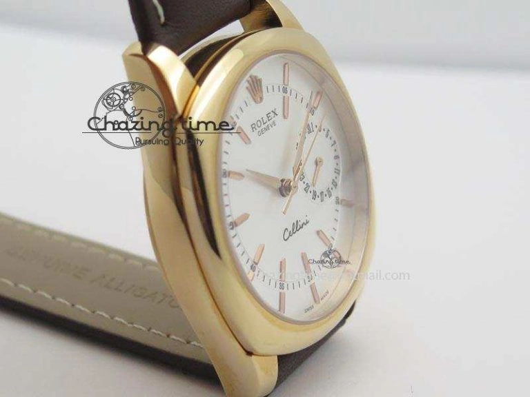 Minimalist Cellini Date RG Silver Dial Stick Markers On Brown Leather Strap A 3878