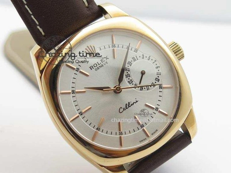 Minimalist Cellini Date RG Silver Dial Stick Markers On Brown Leather Strap A 3878