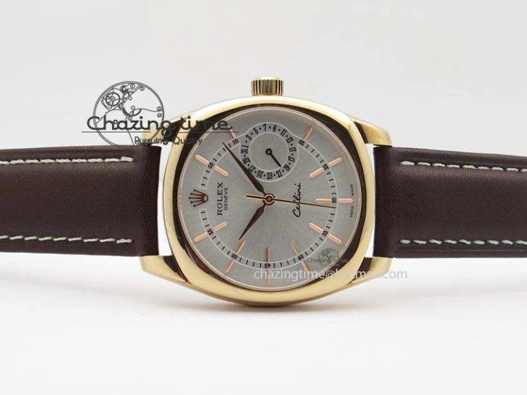 Minimalist Cellini Date RG Silver Dial Stick Markers On Brown Leather Strap A 3878