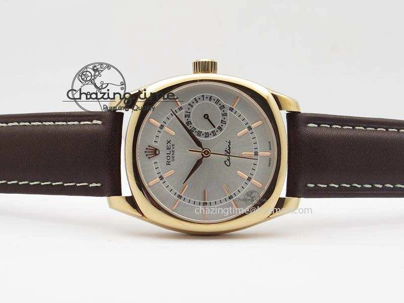 Minimalist Cellini Date RG Silver Dial Stick Markers On Brown Leather Strap A 3878