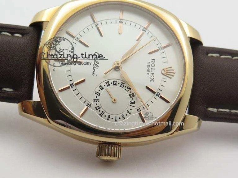 Minimalist Cellini Date RG Silver Dial Stick Markers On Brown Leather Strap A 3878