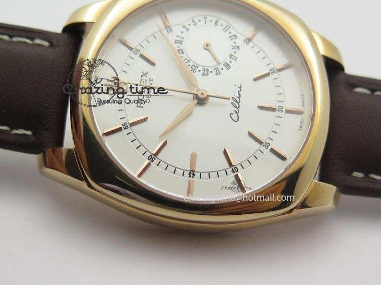 Minimalist Cellini Date RG Silver Dial Stick Markers On Brown Leather Strap A 3878