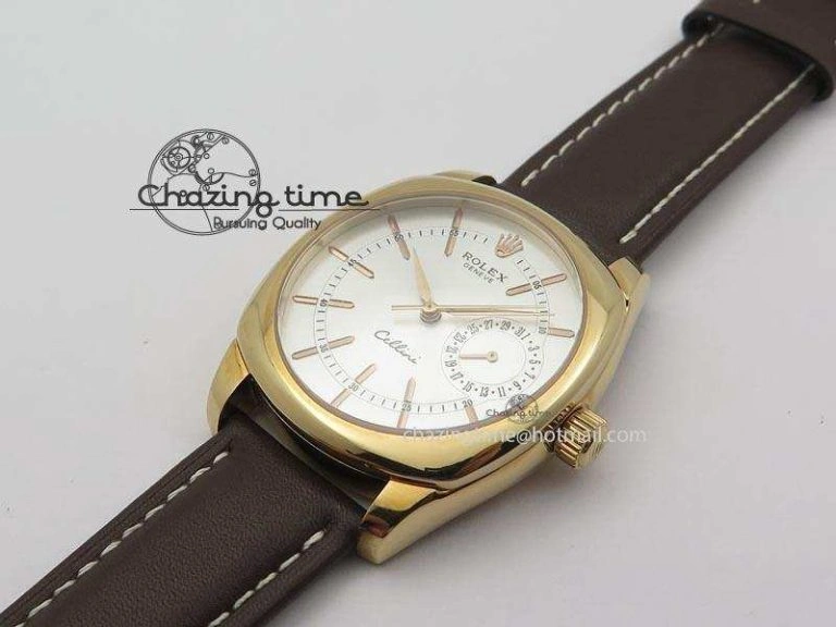 Minimalist Cellini Date RG Silver Dial Stick Markers On Brown Leather Strap A 3878