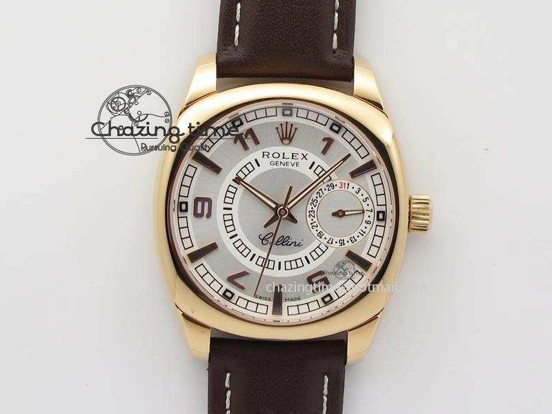 Cellini Date RG White Dial Numeral And Stick Markers On Brown Leather Strap A TravelReady 3886